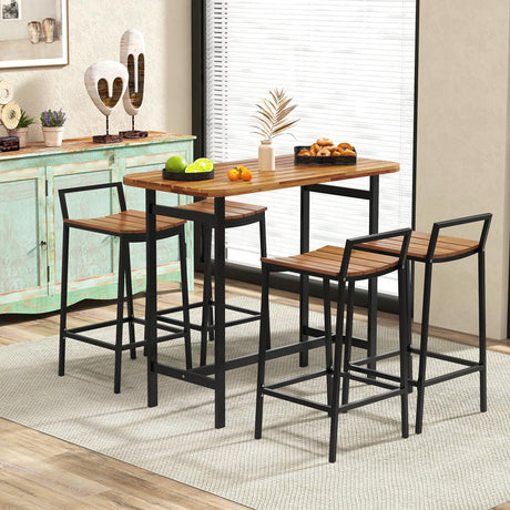 Tangkula 5-Piece Rustic Acacia Wood Bar Height Patio Set for Outdoor Dining Tangkula