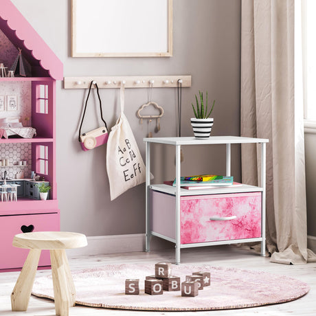 Sorbus 1 Drawer Shelf Storage Nightstand - Kids Bedside Furniture End Table Night Stand with Steel Frame Wood Top & Easy Pull Fabric Bins. Dresser & Chest for Home Bedroom Accessories Office & College Sorbus