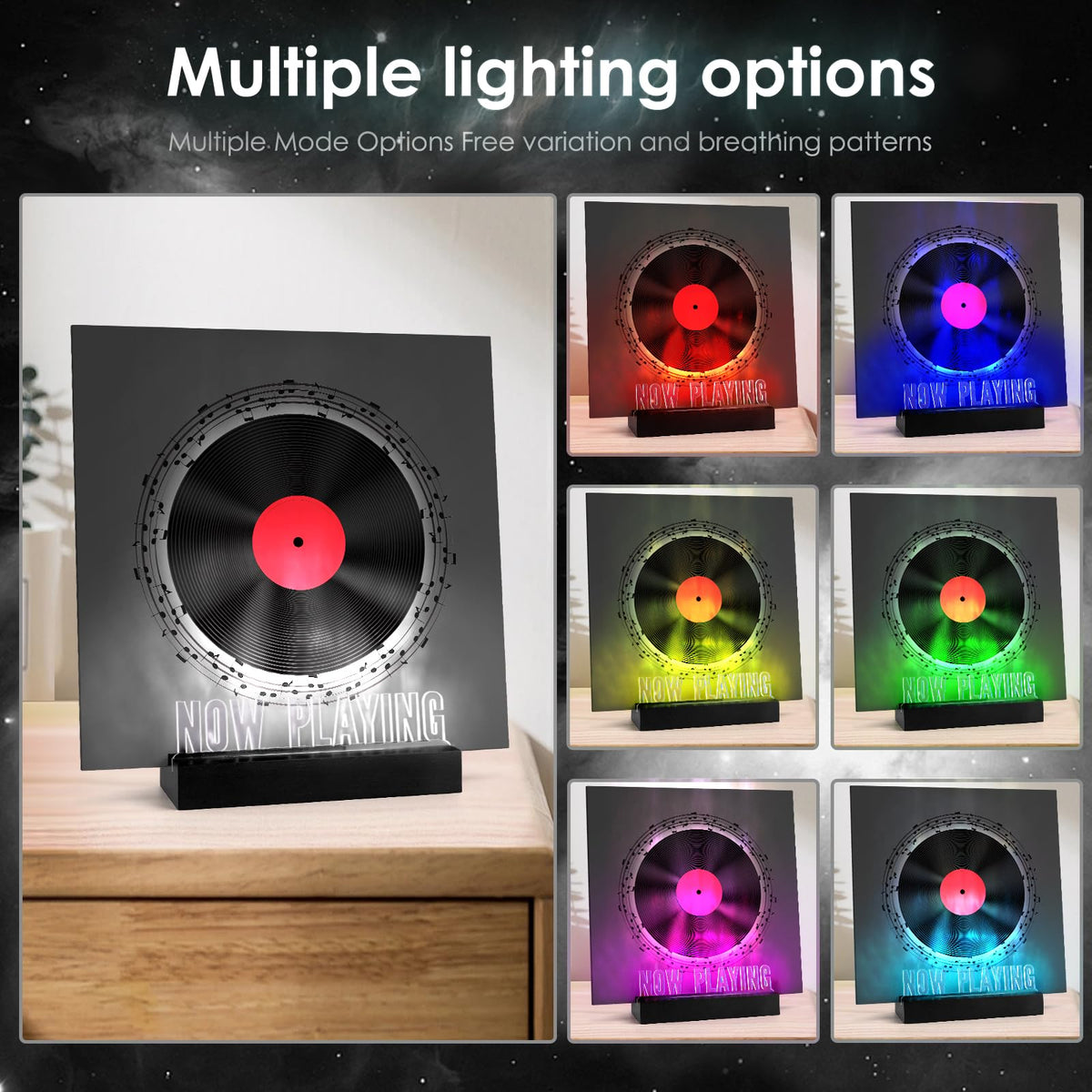 Woodoulogy Now Playing Vinyl Record Stand,Light Up Wooden Album Displa ...