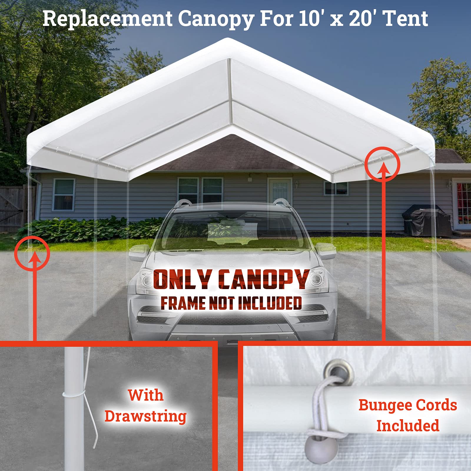 BenefitUSA 10x20' Waterproof Upgraded Carport Replacement Canopy Only - Thumbnail 3