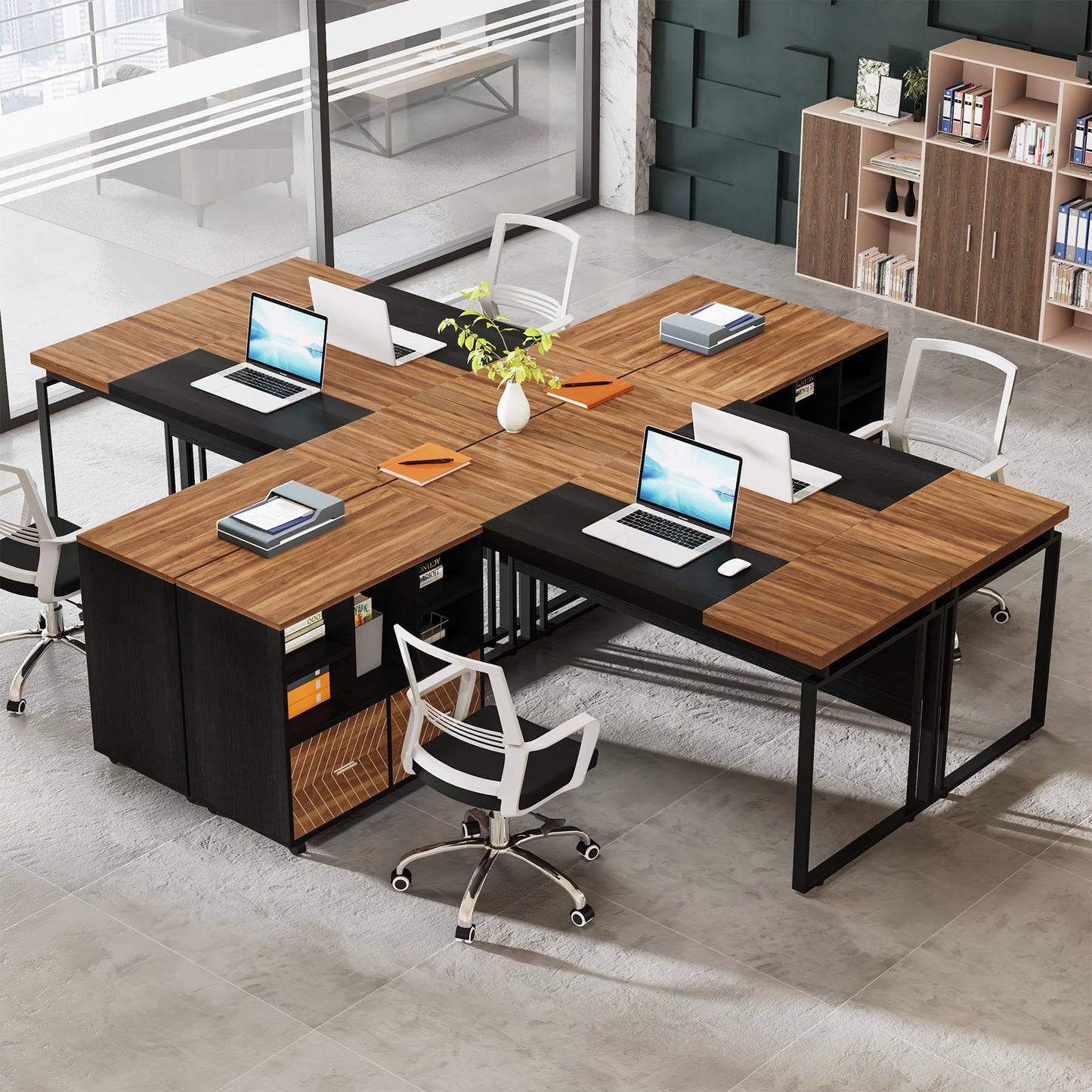 Tribesigns 63" Modern Conference Table with Splicing Board, 5FT Meeting Tables for Home Office, Business Training Seminar Table with Stylish Metal Legs (Only Table) (Walnut & Black) - WoodArtSupply