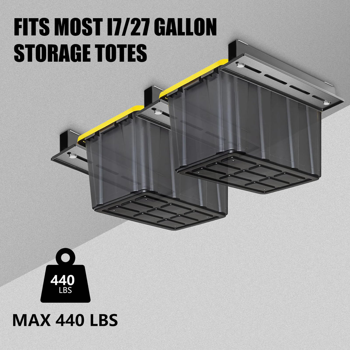 TOPTGO Overhead Garage Storage Rack,Garage Ceiling Storage Racks for Utility Bins,Overhead Tote Storage Rail System,Heavy Duty Ceiling Rack Storage Rails System Supports Most Bins(3 Pack for 2 Bins) TOPTGO