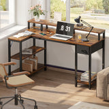 SUPERJARE 53 Inch L Shaped Desk with LED Lights & Power Outlets, Reversible Computer Desk with Shelves & Drawer, Corner Desk Home Office Desk, Rustic Brown SUPERJARE