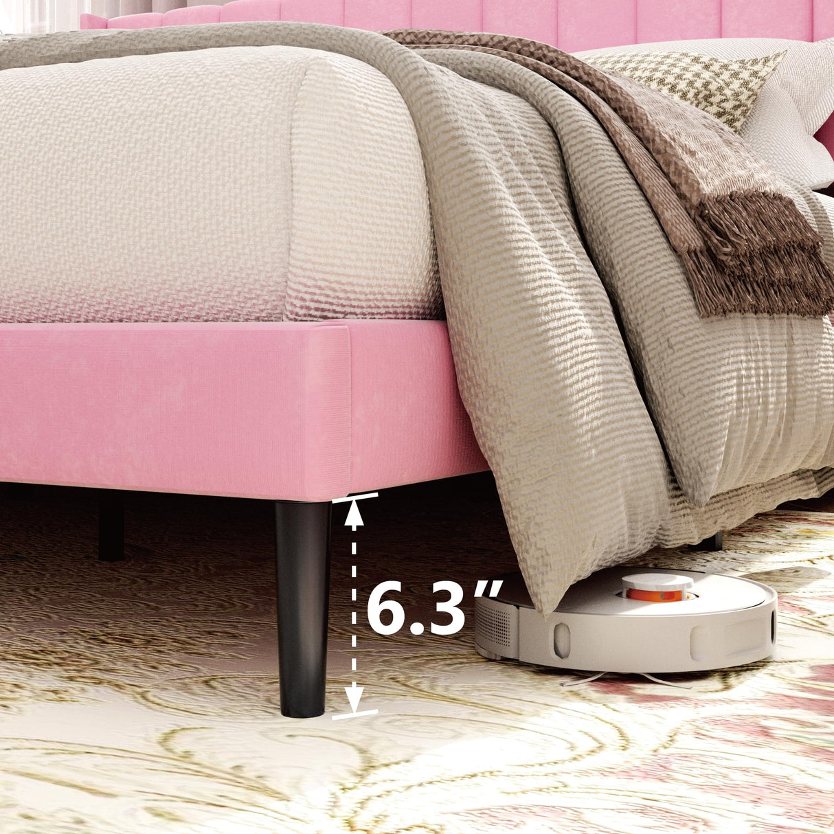 Sismplly King Size Bed Frame and Headboard,Vertical Channel Tufted Wingback No Box Spring Needed, Mattress Foundation, Easy Assembly Pink Sismplly