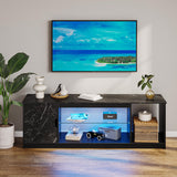 Bestier Led Entertainment Center for PS5,Xbox,Gaming TV Stand with Cabinet for 60/65 Inch TV, Modern TV Console with Adjustable Glass Shelf for Living Room Easy Assembly Black Marble Bestier