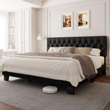 Einhomn King Upholstered Bed Frame with Headboard, Button Tufted Linen Bed Base, Platform Bed with Heavy Duty Wood Slat Support, Noise Free, No Box Spring Needed, Easy Assembly, Black Einhomn