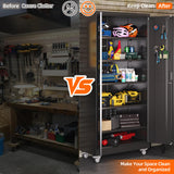 Aobabo 71" H×32" W×16" D Metal Storage Cabinet with Wheels, Garage Steel Storage Cabinet with 5 Adjustable Shelves and 4 Hooks for Home Office, Kitchen, Assembly Required, Black Aobabo