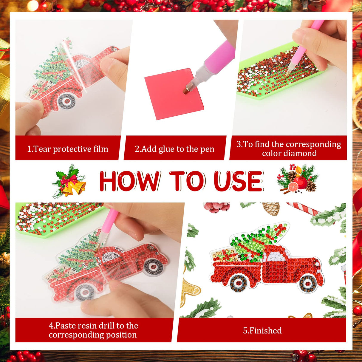 Ferraycle 12 Pcs Diamond Art Christmas Ornaments Christmas Diamond Painting Ornaments 5d DIY Painting Keychain Kits Xmas Hanging Paint Kits for Adults Crafts Family Decor Ferraycle