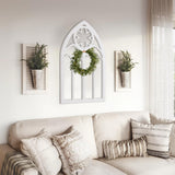 Sintosin Gothic Arched Window Frames for Wall Decor Living Room 20 X 33 Inch, Hanging Distressed White Wooden Farmhouse Window Pane, Rustic Cathedral Window Frame for Halloween Entryway Sintosin