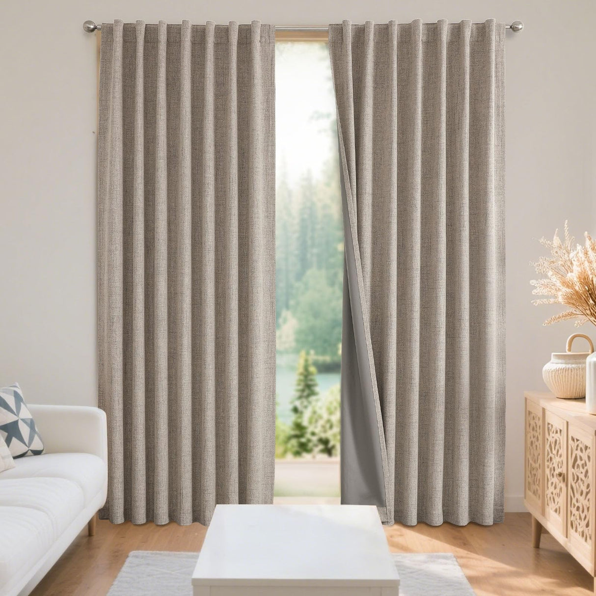 Joydeco Blackout Curtains for Bedroom - Natural Linen Curtains 84 inch Long, Thermal Insulated 100% Blackout 2 Panels Light Blocking Drapes, Rod Pocket & Back Tabs, Darkening Privacy for Living Room Joydeco