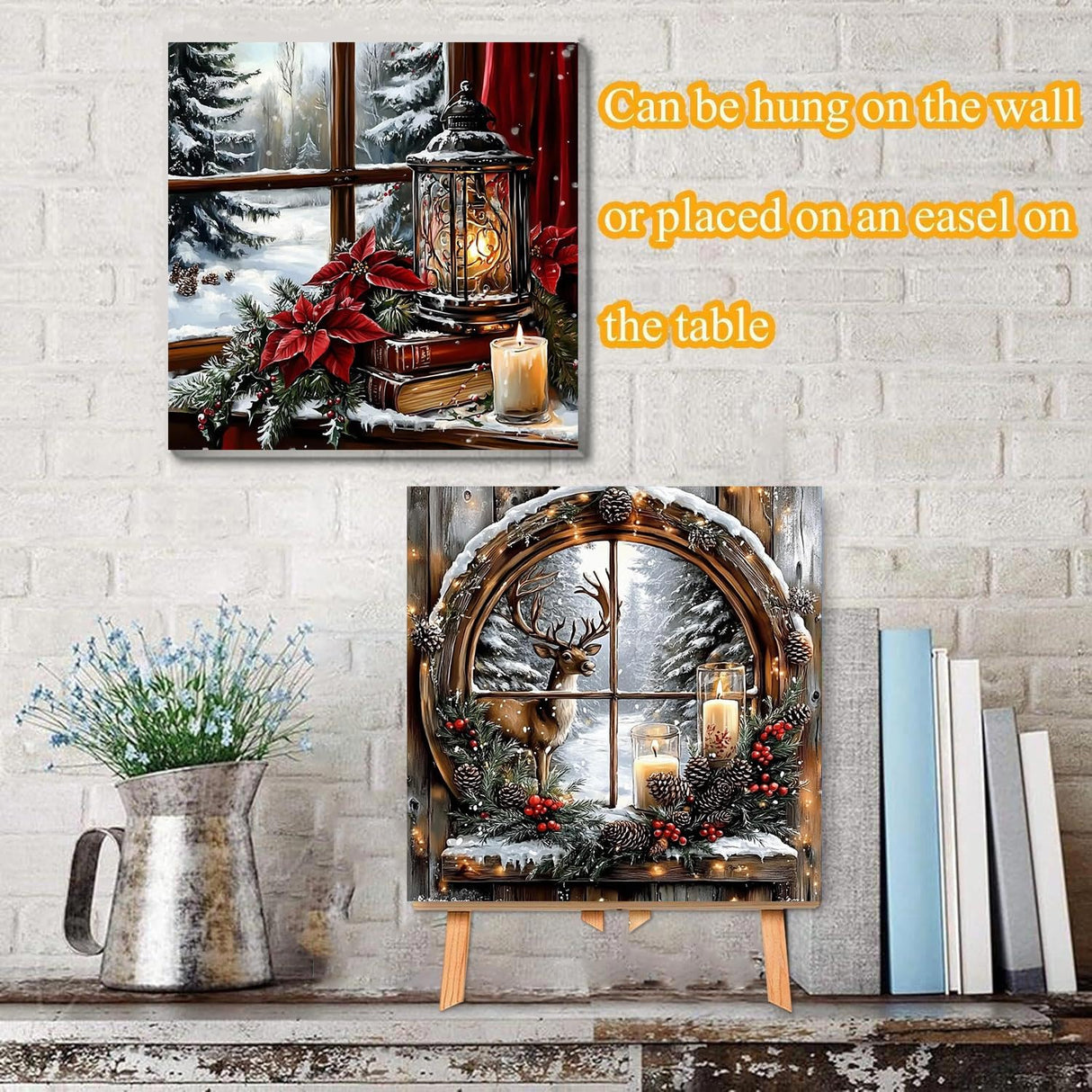 VIGEGU 4 Pack Christmas Paint by Numbers Kit for Adults with Framed,Deer Bell Lantern Gnome Paint by Number with Wooden Easel DIY Adult Painting by Number Kits for Wall Decor for Wall Decor 12x12in VIGEGU