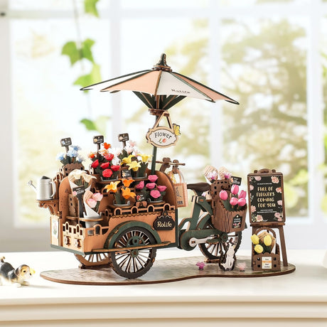 Rolife 3D Wooden Puzzles for Adults, Model Building Kit Flower Cart to Build, Fun Construction Projects Brain Teaser, Arts Crafts Collectible Handcraft Desk Decor Chirstmas Gifts for Family Teens Rolife