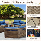 ECOTOUGE Outdoor Patio Furniture, 11-Piece Half-Moon Sectional Patio Furniture Set Curved Sofa with Tempered Glass Round Coffee Table, Fit for Pool Backyard Balcony Porch Lawn(Blue) ECOTOUGE