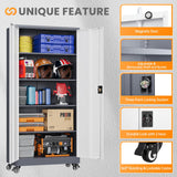AFAIF Garage Cabinet with Wheels and Adjustable Shelves, Metal Garage Storage Cabinets with 2 Doors, Storage Caninet with Lock, Large Tool Cabnet for Workshop/Home/Office-(Gray White 75”H) AFAIF