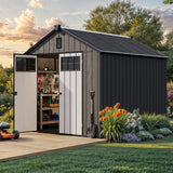 YITAHOME 8x10 FT Outdoor Storage Shed with Floor, Plastic Garden Shed for Bikes, Tools, and Pool Supplies, Outdoor Resin Shed with Lockable Doors, Windows, and Vents for Patio, Lawn, Backyard, Black YITAHOME