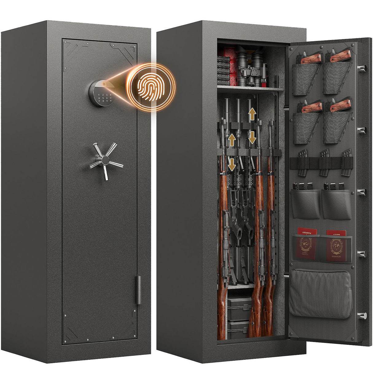 KAER 20 Fireproof Gun Safe - Biometric Gun Safe for Rifles and Pistols Fire Proof Large Rifle Safe Long Gun Cabinet for Shotguns with Digital Keypad, Removable Gun Racks, Pistol Pockets KAER