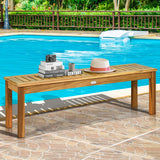 Tangkula 52 Inches Acacia Wood Outdoor Bench, Wood Bench for Dining Room Entryway Poolside Garden, Patio Backless Dining Bench with Slatted Seat, Ideal for Outdoors & Indoors (2, Teak) Tangkula