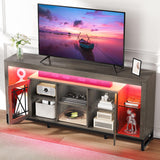 YITAHOME 33.5'' Tall TV Stand for 75 inch TV, LED Entertainment Center with Storage, Grey TV Stands for Living Room with Acrylic Doors & Power Outlets, Tall TV Console Cabinet, Grey YITAHOME