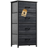 DWVO 4 Drawers Dresser, Dresser for Bedroom, Fabric Storage Tower, Chest of Drawers, Organizer Unit for Closets, Living Room, Sturdy Steel Frame, Wooden Top, Easy Pull Fabric Bins DWVO