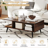 Giantex Coffee Table with Storage, Mid Century Modern Center Table for Living Room, Rectangle Tea Table with Open Storage Shelf & Floor-Anti-Scratching Tapered Metal Legs, Rustic Brown (Rustic Brown) Giantex