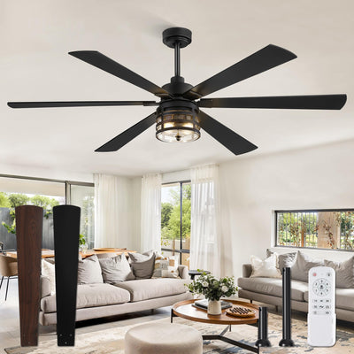 Fanbulous 65" Farmhouse Ceiling Fans with Lights and Remote,Industrial Large Ceiling Fan with 6-Speed Reversible DC Motor and 6 Dual Finish Blades,Black Ceiling Fan with Light for Living bedroom Patio