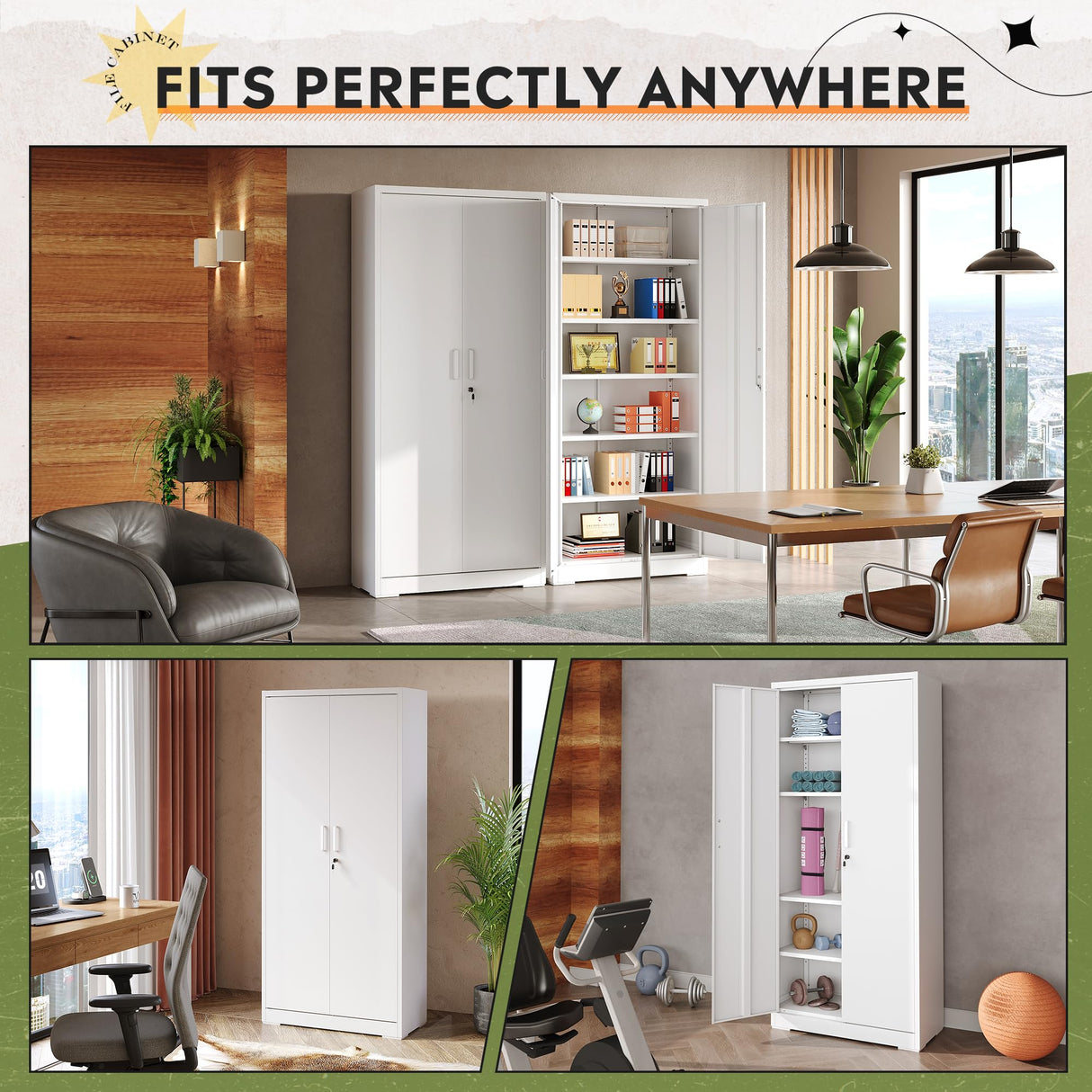 DEVAISE Garage Storage Cabinet, Metal Storage Cabinet with 2 Doors and 5 Adjustable Shelves, 71'' Lockable Steel File Cabinet, White Storage Cabinet for Home, Office, Garage, Shool, Gym DEVAISE