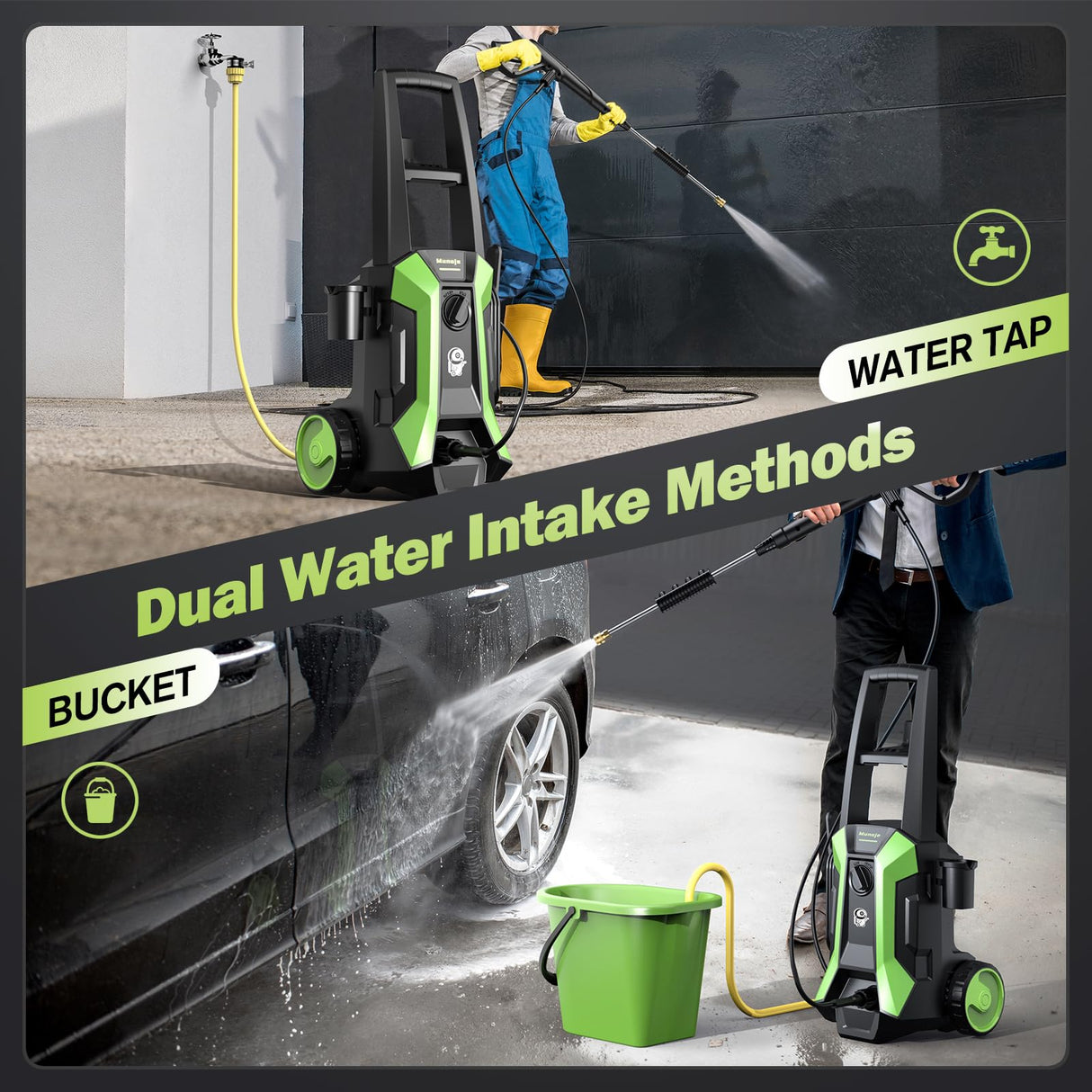 Electric Pressure Washer, 2600PSI Max 2.0 GPM Power Washer with 4 Nozzles, Foam Cannon & Spray Gun, IPX5 High Pressure Washer with 23FT Hose & 16.5FT Power Cord, for Floor/Cars/Fences/Patios Munoje