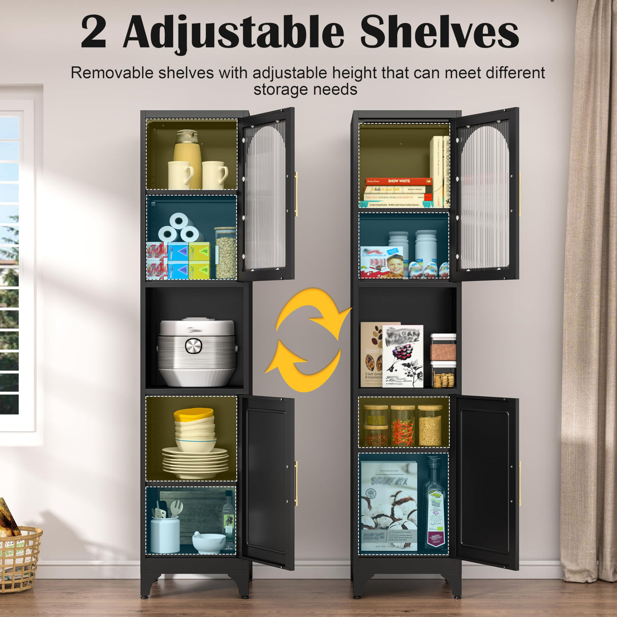 SteeLoong 75" Tall Bathroom Storage Cabinets，Black Narrow Bathroom Cabinet Freestanding with 2 Doors and Adjustable Shelves，Metal Narrow Pantry Cabinet for Kitchen,Living Room, Entryway SteeLoong