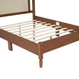 SOFTSEA Rattan Bed Frame Full Size, Full Size Rattan Platform Bed Frame, Wood Bed Frame for Bedroom, No Box Spring Needed, Walnut SOFTSEA