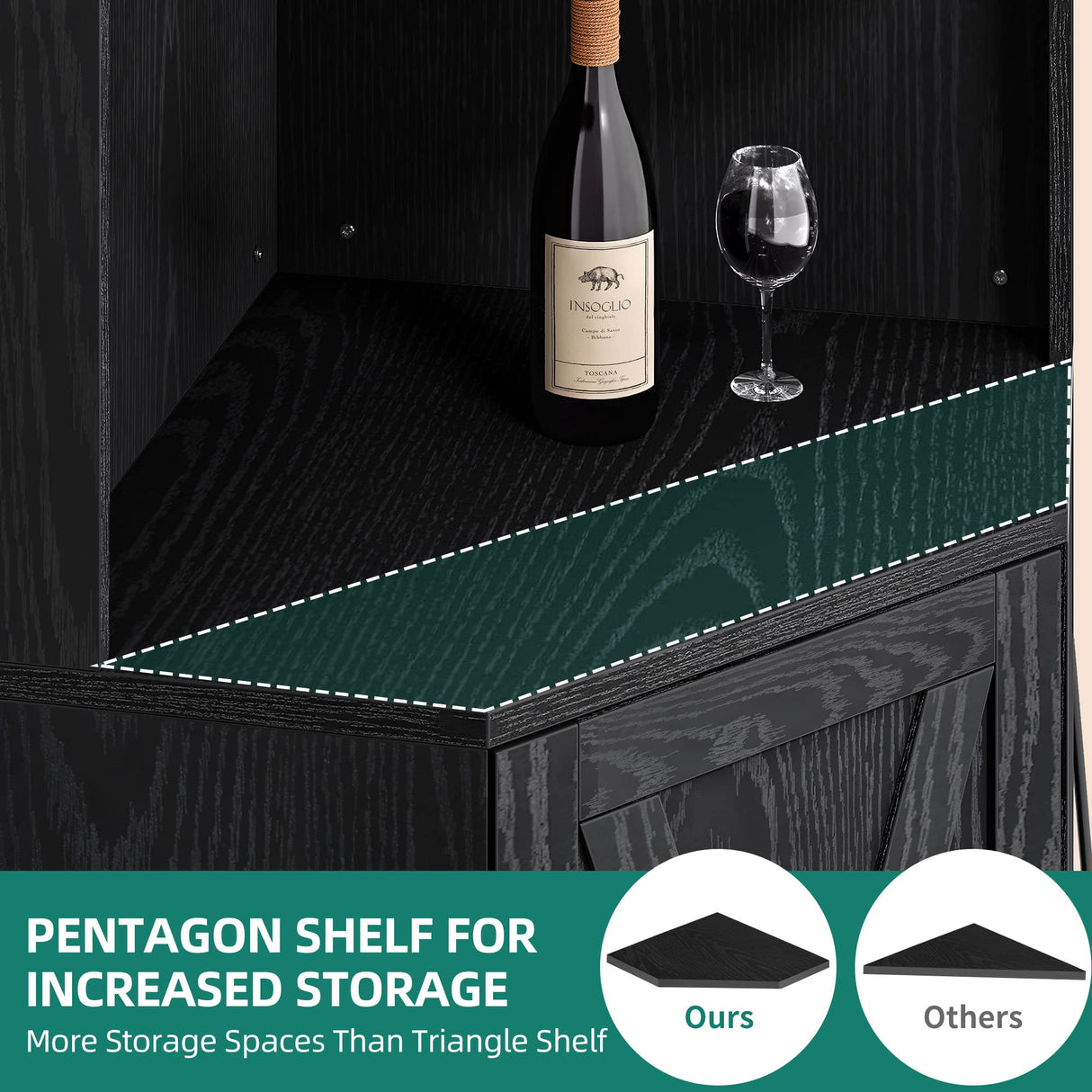 YITAHOME Black Corner Bar Cabinet with LED Lighting, Glass Holder & 5-Tier Storage Shelves YITAHOME