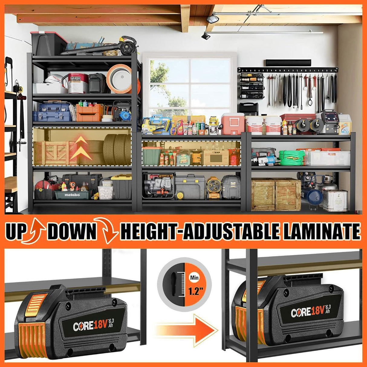 87" H Garage Shelving 3500Lbs Storage Shelves 5-Tier Adjustable Shelving Units Metal Storage Shelves Heavy Duty for Basement, Commercial, Warehouse, Industrial, Black PRESTELION