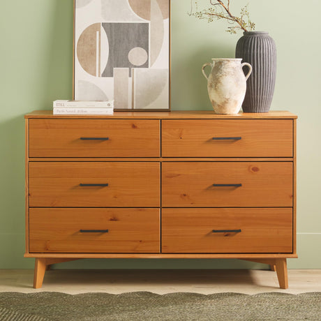 Walker Edison Modern 6-Drawer Dresser Bedroom Storage Organizer, 52 inch, Caramel Handle Walker Edison