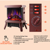 18“ Panoramic Window 1500W/1650W Electric Wood Stove Fireplace with Flame Effect, 4 in 1 Freestanding Indoor Space Heater. 3S of Rapid Heat. Fully Curved 3D Panoramic Flame Effect,Red Brown SheerAIRE