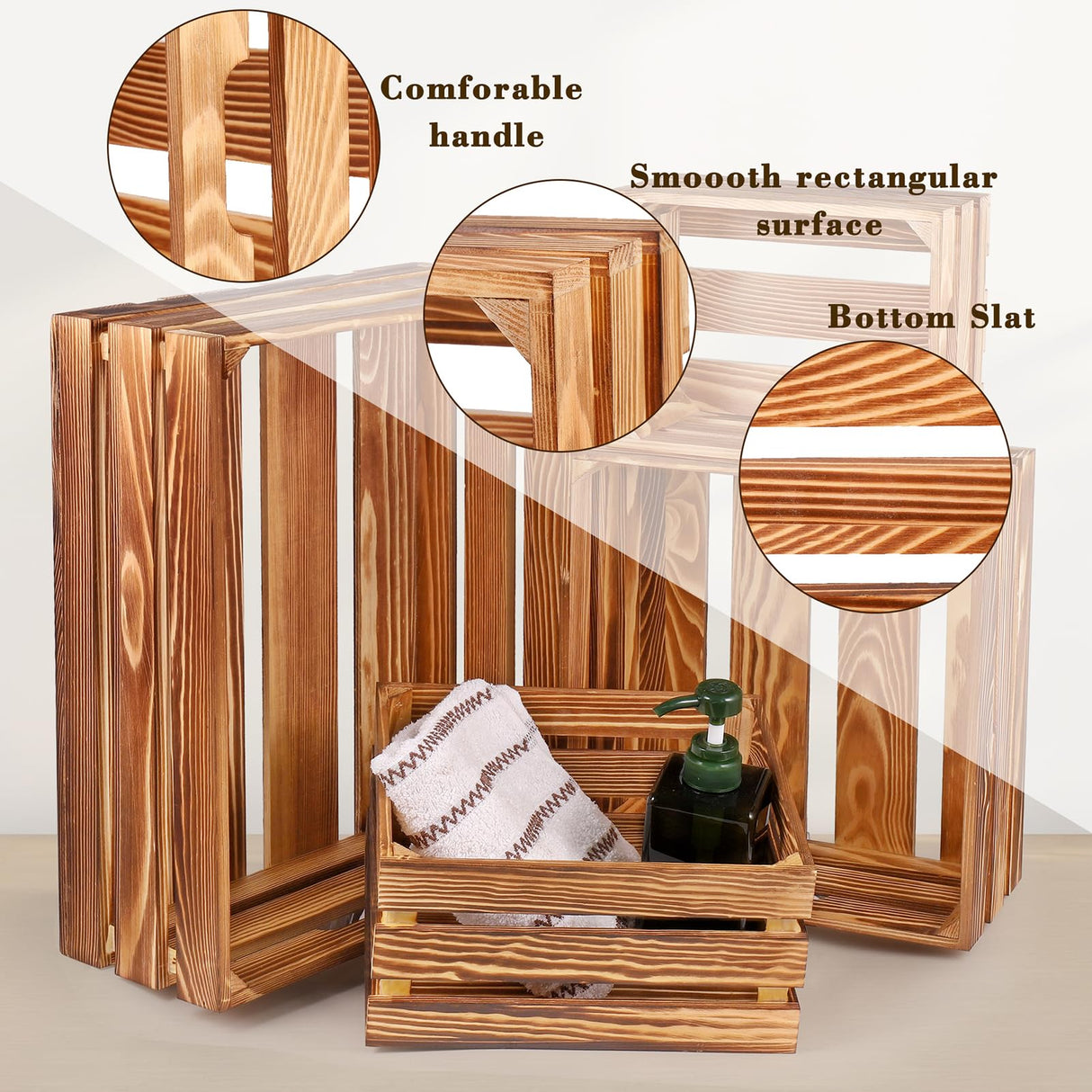 4 Pieces Decorative Wood Crates for Party Display, Large Rustic Farmhouse Wooden Nesting Storage Crates with Handles for Wedding Birthday Home Party Decoration Aweyka