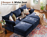 ABCASA Modular Sectional Sofa, L Shaped Couch Set for Living Room, 3-Seater Comfy Cloud Couches with Movable Storage Ottoman,DIY Combination,1400lb Capacity - Chenille Blue ABCASA