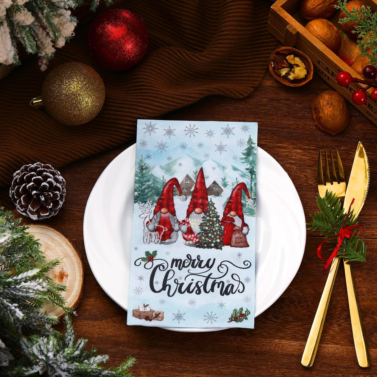 Saypacck 100 Pcs Christmas Winter Disposable Paper Guest Towels for Bathroom 2 Ply Decorative Gnome Napkins Christmas Hand Towels Xmas Napkins for Decoupage Winter Party Kitchen Dinner Table Decor Saypacck