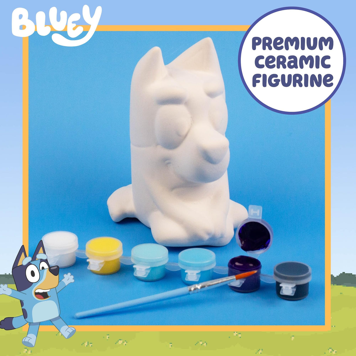 Bluey Paint Your Own Figurine, Fun Paintable Ceramic Bluey Figurine, Includes 6 Acrylic Paints, Paintbrush, Bluey Toys, Bluey Birthday Decorations, Bluey Party Favors, Kids Activities, Bluey Figures Horizon Group USA