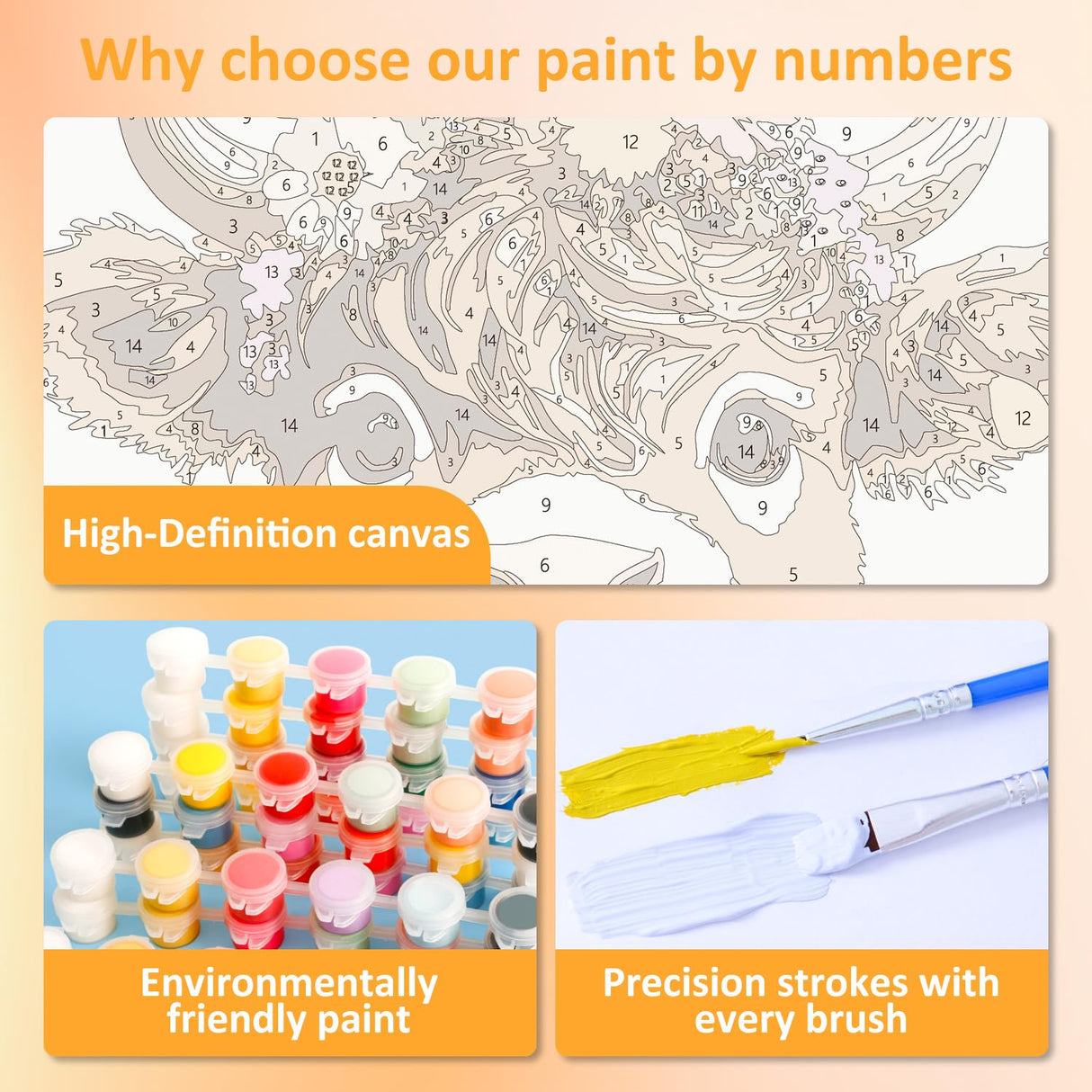 Mandun Paint by Numbers Kit for Kids with Frame, Cow Paint by Numbers for Kids Ages 4-8-12, DIY Cow Acrylic Oil Painting for Home Wall Art Decor Gift 9.8x9.8 inch (with Frame Easel) Mandun