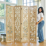 5.6Ft Room Divider Folding Wood Classical Carved Partition Screen for Home Office Garden - 4 Panels (Natural) Svimi