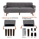 Tbfit 77.2" W Linen Sofa Couch, Mid Century Modern Decor Loveseat Couches for Living Room, Button Tufted Upholstered Small Couch for Bedroom, Solid, and Easy to Install Love Seats Furniture, Grey Tbfit