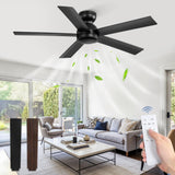 48 Inch Flush Mount Ceiling Fan no Light, Black Ceiling Fan with Remote, 6-Speeds, Quiet Reversible DC Motor, Indoor/Outdoor Ceiling Fans without Lights for Patio, Living Room, Bedroom Fanbulous