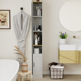 RASOO 72" Tall Narrow Bookcase Slim Storage Cabinet Freestanding Cabinet, 6-Tier Cube Display Rack CD DVD Slim Media Open Shelves Tower Rack, Narrow Bookshelf Display with Door and Adjustable Shelf RASOO