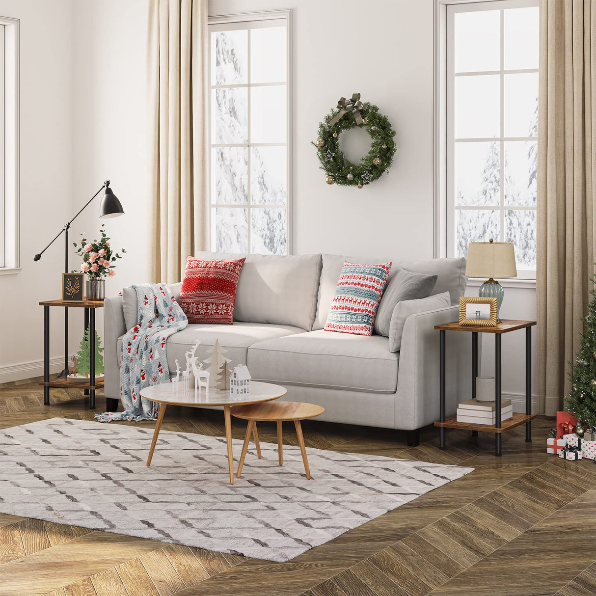 HOOBRO End Tables Set of 2, Small Side Table, Nightstand with 2-Layer Storage Shelves, Sofa Table for Small Spaces, Living Room, Bedroom, Stable Frame, Easy Assembly, Rustic Brown BF09BZP201 HOOBRO