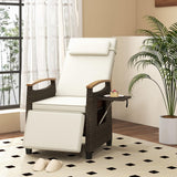 Tangkula Patio Wicker Recliner Chair, Rattan Lounge Chair w/Adjustable Backrest & Footrest, Flip Side Table, Push Back Reclining Seat w/Cushion for Backyard, Porch, Lawn (1, Off White) Tangkula