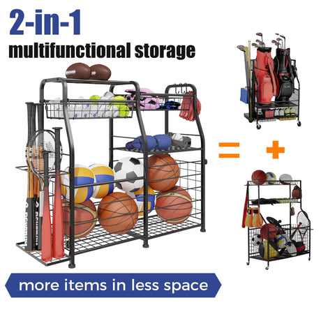 LUMAMU Garage Organizer - Sports Equipment Organizer Rack, Ball Storage Rack, Garage Organizer System for Sports Gear and Toys, Indoor/Outdoor Ball and Toy Storage, Black LUMAMU