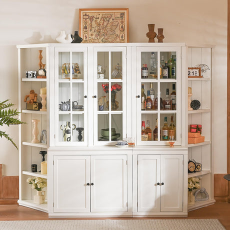 THINK 30 75.25'' Tall Display Cabinets,Cabinet with Two Triangle Sided Bookshelves, 92.9'' Wide Retro Style Wall Suit,for Hallways, Living Room, Office, Studio or Workspace, White THINK 30