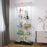 Fetuero Glass Display Cabinet,5 Shelves Double Doors LED Lights Curio Cabinet for Collection with Wheels, 74.8" High Glass Display Case for Living Room Bedroom Playroom Office,Black Fetuero