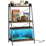 Herture 20-29 Gallon Fish Tank Stand with Shelf, Metal Frame Aquarium Stand with Storage and Power Outlet, for 2 x 20 Gallon Long Aquarium,30.7" L*18.26" W Reptile Tank Rustic Brown PG09YGN Herture