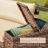 ECOTOUGE 7 Piece Patio Furniture Sets, Half-Moon Circle Conversation Set, Curved Wicker Outdoor Sectional with 2 Storage Armrests and Glass Coffee Table, Garden Balcony and Backyard (Beige) ECOTOUGE