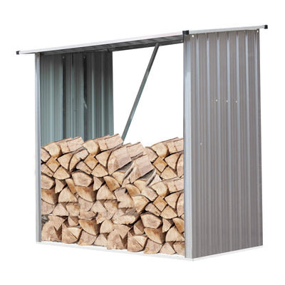 Hanover Indoor or Outdoor Firewood Rack, Open Wood Shed, Wood Storage Sheds, Galvanized Steel Outdoor Storage Box, 5.3-Ft. x 3.75-Ft. x 5-Ft., Stainless Steel Backyard Shed